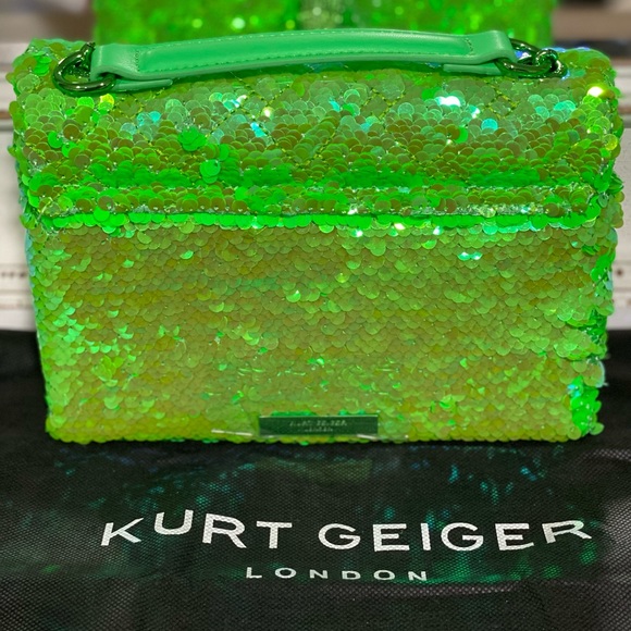 NWT KURT GEIGER LONDON Kensington Lime Green Sequins Quilted Crossbody Bag - Picture 3 of 10